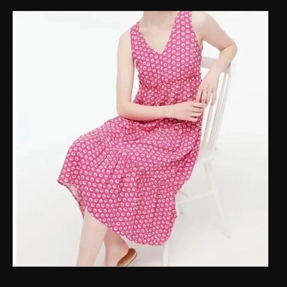 J. Crew Floral Sleeveless Tiered Midi Dress in Pink and White Floral Print